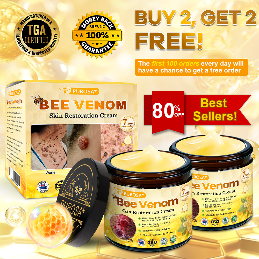 PUROSA® Bee Venom Skin Treatment Cream, Anti-aging, Hydrating, Skin Repair, Even Tone, Acne and Dark Spot Treatment, Wart and Mole Removal, Psoriasis Relief