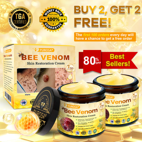 PUROSA® Bee Venom Skin Treatment Cream, Anti-aging, Hydrating, Skin Repair, Even Tone, Acne and Dark Spot Treatment, Wart and Mole Removal, Psoriasis Relief